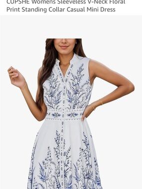 Cupshe White Mini Dress with Blue Botanical Print